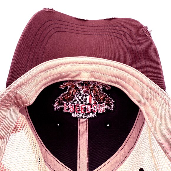 “Fight for Freedom” Eagle Pistols Mesh Trucker Hat – Brown & Cream Patriotic Cap - Picture 11 of 11